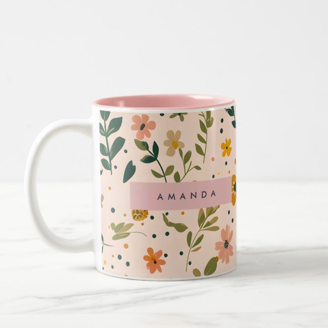 Personalized Whimsical Wildflower Meadow Two-Tone Coffee Mug (Left)