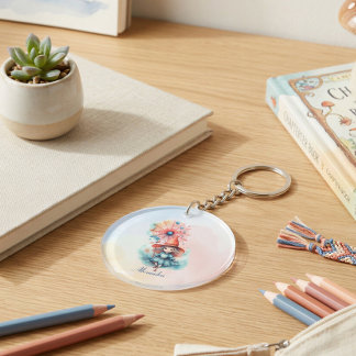 Personalized Whimsical Witch Fairy Tale Charm Keychain
