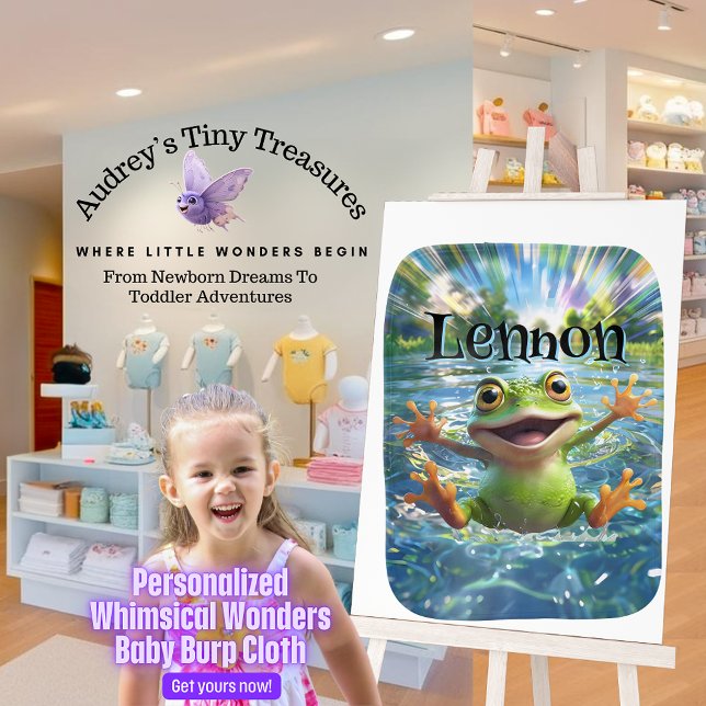 Personalized Whimsical Wonders Frog Burp Cloth (Creator Uploaded)