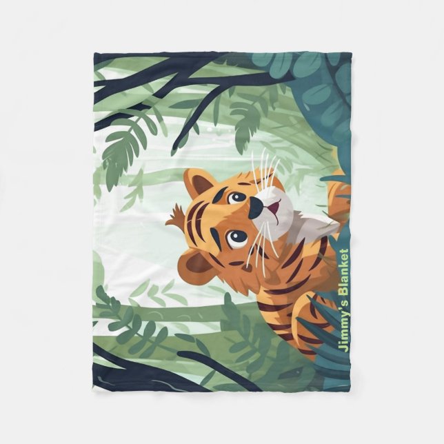 Personalized Whimsical Woodland Baby Tiger  Fleece Blanket (Front)