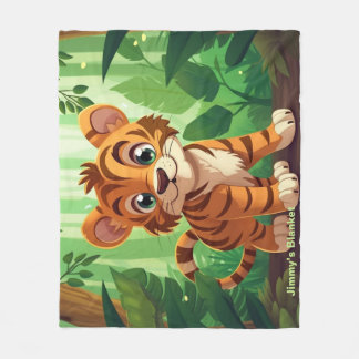 Personalized Whimsical Woodland Baby Tiger Fleece Blanket