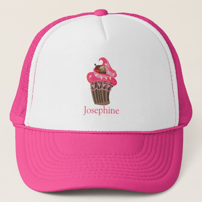 Personalized Whimsy Pink Cupcake cap (Front)