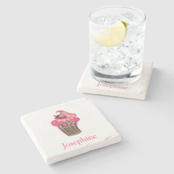 Personalized Whimsy Pink Cupcake Coaster by PersonalizationShop at Zazzle