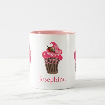 Personalized Whimsy Pink Cupcake Two-Tone Coffee Mug