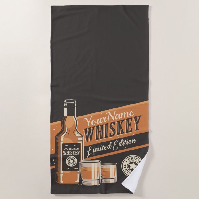 Personalized Whiskey Liquor Bottle Western Bar  Beach Towel (Front)