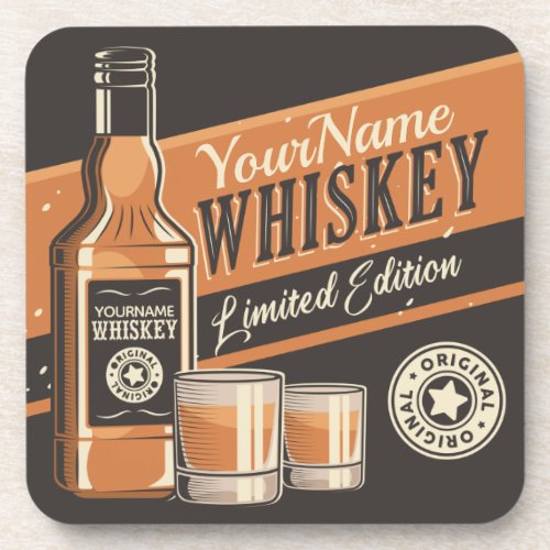 Personalized Whiskey Liquor Bottle Western Bar  Beverage Coaster