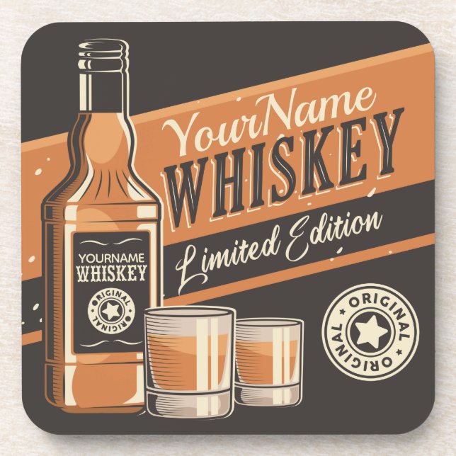 Personalized Whiskey Liquor Bottle Western Bar  Beverage Coaster (Front)