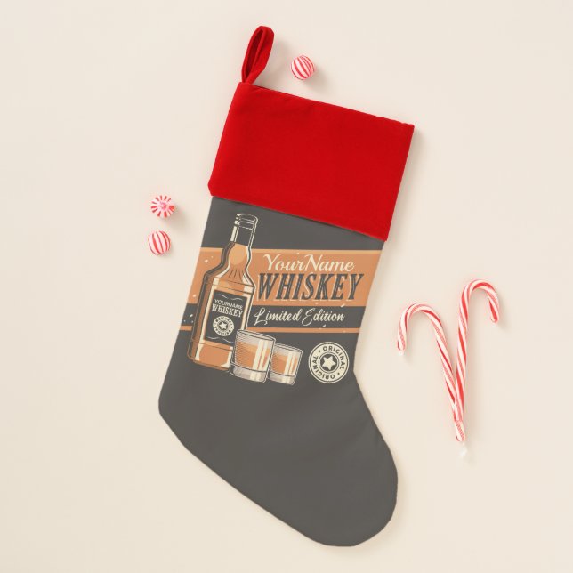 Personalized Whiskey Liquor Bottle Western Bar  Christmas Stocking (Front)