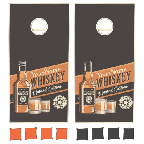 Personalized Whiskey Liquor Bottle Western Bar Cornhole Set