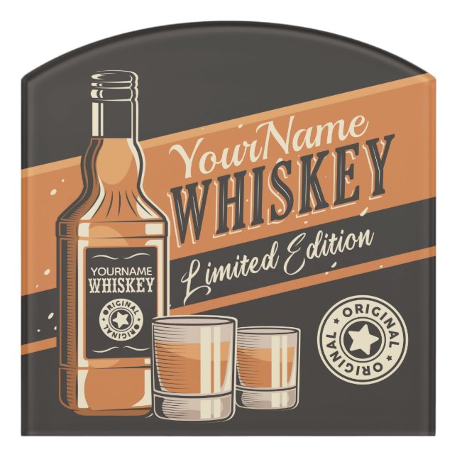 Personalized Whiskey Liquor Bottle Western Bar Door Sign (Contour Front)