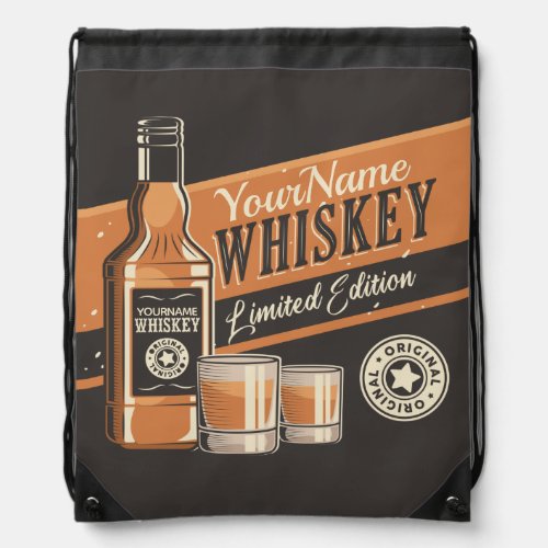 Personalized Whiskey Liquor Bottle Western Bar  Drawstring Bag