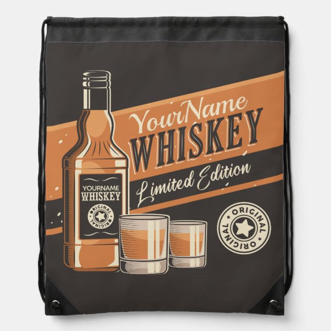 Personalized Whiskey Liquor Bottle Western Bar  Drawstring Bag (Front)