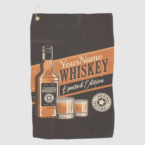 Personalized Whiskey Liquor Bottle Western Bar   Golf Towel