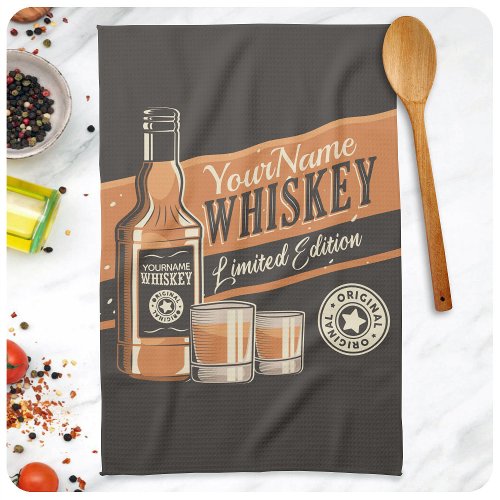 Personalized Whiskey Liquor Bottle Western Bar Kitchen Towel