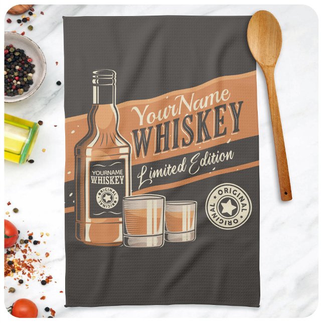Personalized Whiskey Liquor Bottle Western Bar Kitchen Towel (Creator Uploaded)