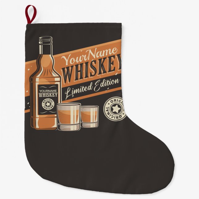 Personalized Whiskey Liquor Bottle Western Bar  Large Christmas Stocking (Front)