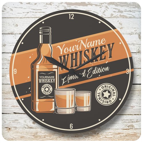 Personalized Whiskey Liquor Bottle Western Bar Large Clock
