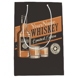 Personalized Whiskey Liquor Bottle Western Bar Medium Gift Bag