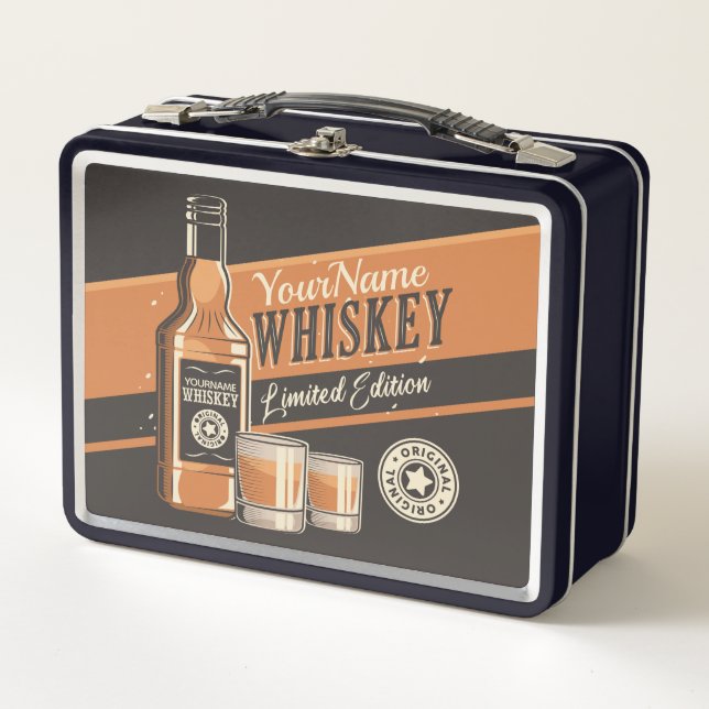 Personalized Whiskey Liquor Bottle Western Bar   Metal Lunch Box (Front)