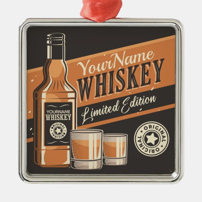 Personalized Whiskey Liquor Bottle Western Bar  Metal Ornament (Front)