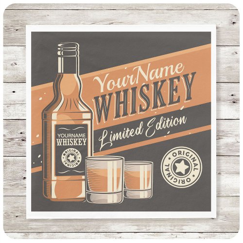 Personalized Whiskey Liquor Bottle Western Bar Napkins