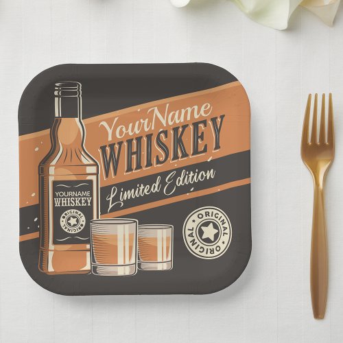 Personalized Whiskey Liquor Bottle Western Bar  Paper Plates