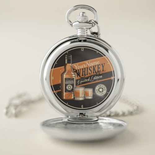 Personalized Whiskey Liquor Bottle Western Bar Pocket Watch