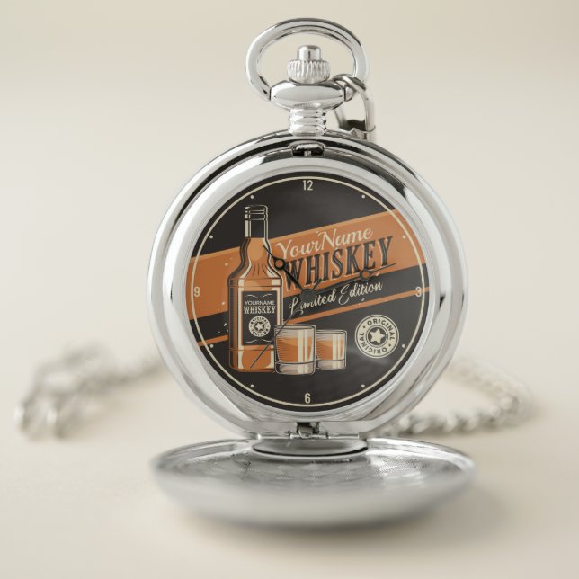 Personalized Whiskey Liquor Bottle Western Bar Pocket Watch (Inside)