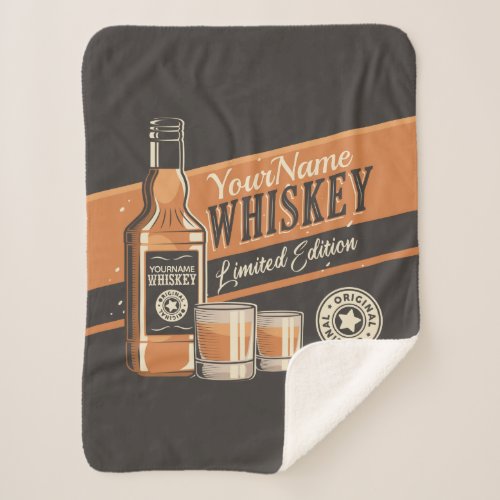 Personalized Whiskey Liquor Bottle Western Bar  Sherpa Blanket