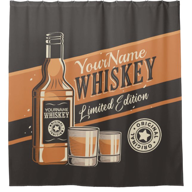 Personalized Whiskey Liquor Bottle Western Bar Shower Curtain (Front)