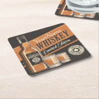 Whiskey Bar Label Square Coasters