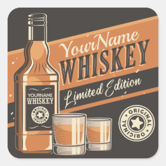 Personalized Whiskey Liquor Bottle Western Bar Square Sticker