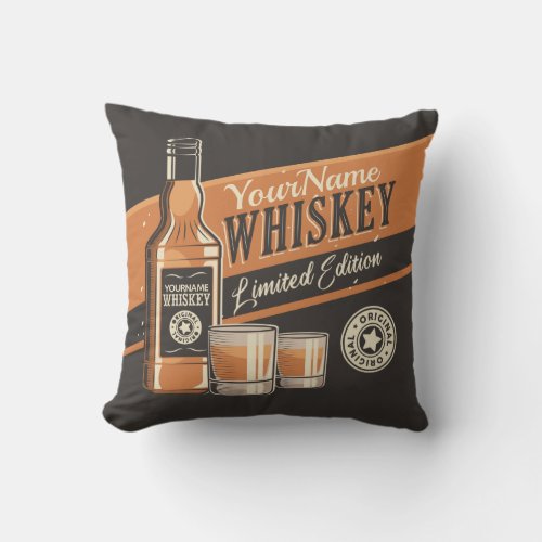 Personalized Whiskey Liquor Bottle Western Bar  Throw Pillow