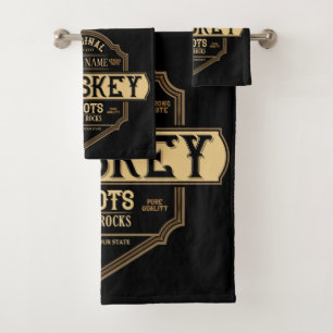 Personalized Whiskey on the Rocks Liquor Label Bar Bath Towel Set