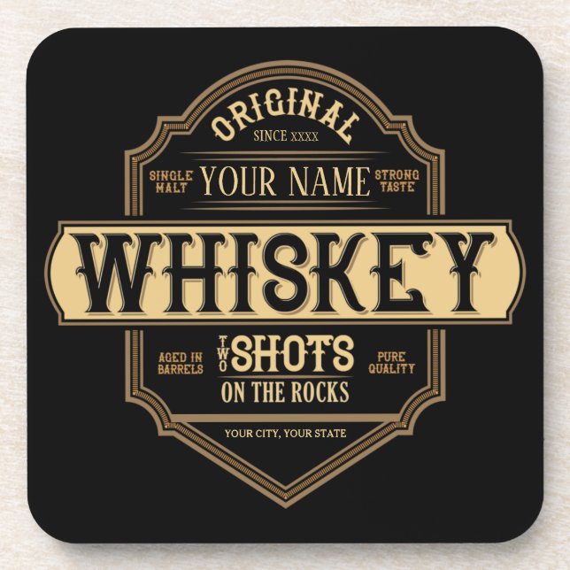 Personalized Whiskey on the Rocks Liquor Label Bar Beverage Coaster (Front)