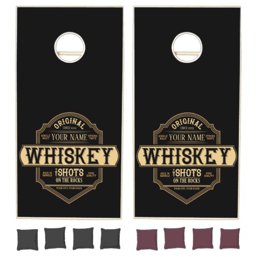 Personalized Whiskey on the Rocks Liquor Label Bar Cornhole Set