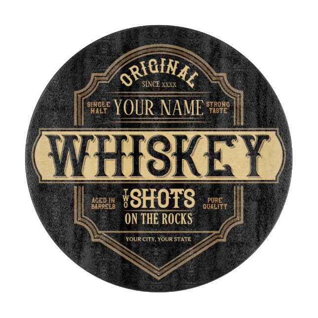 Personalized Whiskey on the Rocks Liquor Label Bar Cutting Board (Front)
