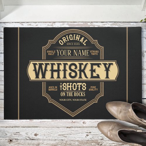 Personalized Whiskey on the Rocks Liquor Label Bar Doormat
