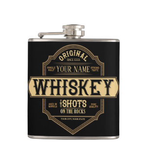 Personalized Whiskey on the Rocks Liquor Label Bar Flask