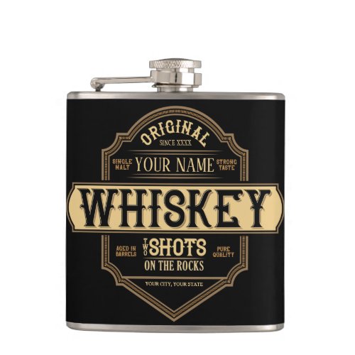 Personalized Whiskey on the Rocks Liquor Label Bar Flask