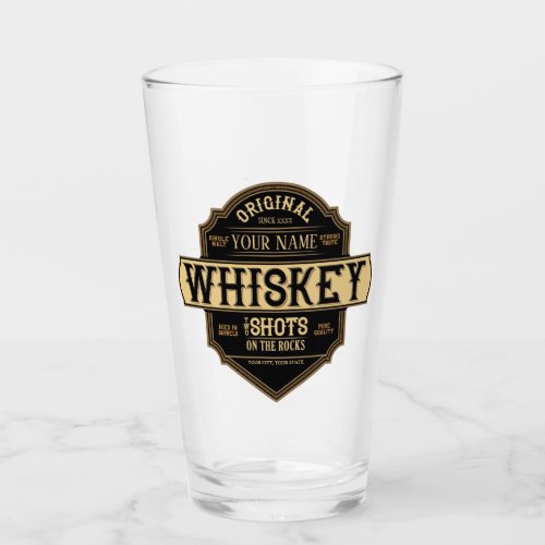 Personalized Whiskey on the Rocks Liquor Label Bar Glass