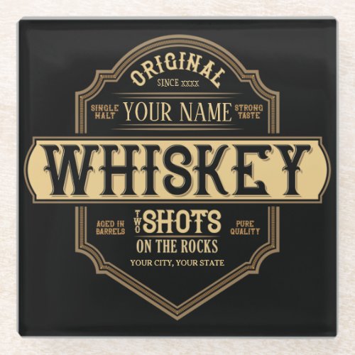 Personalized Whiskey on the Rocks Liquor Label Bar Glass Coaster