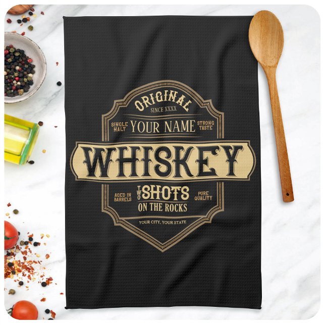 Personalized Whiskey on the Rocks Liquor Label Bar Kitchen Towel (Creator Uploaded)