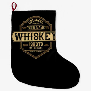 Personalized Whiskey on the Rocks Liquor Label Bar Large Christmas Stocking