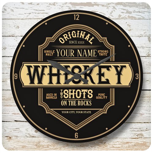 Personalized Whiskey on the Rocks Liquor Label Bar Large Clock