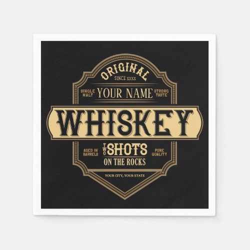 Personalized Whiskey on the Rocks Liquor Label Bar Napkins