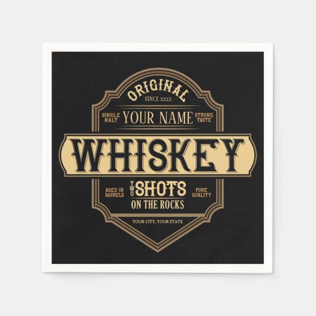 Personalized Whiskey on the Rocks Liquor Label Bar Napkins (Front)