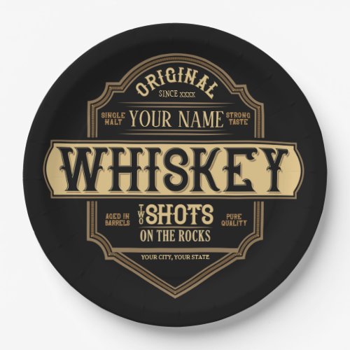 Personalized Whiskey on the Rocks Liquor Label Bar Paper Plates