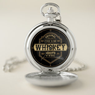 Personalized Whiskey on the Rocks Liquor Label Bar Pocket Watch