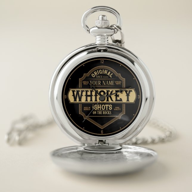 Personalized Whiskey on the Rocks Liquor Label Bar Pocket Watch (Inside)